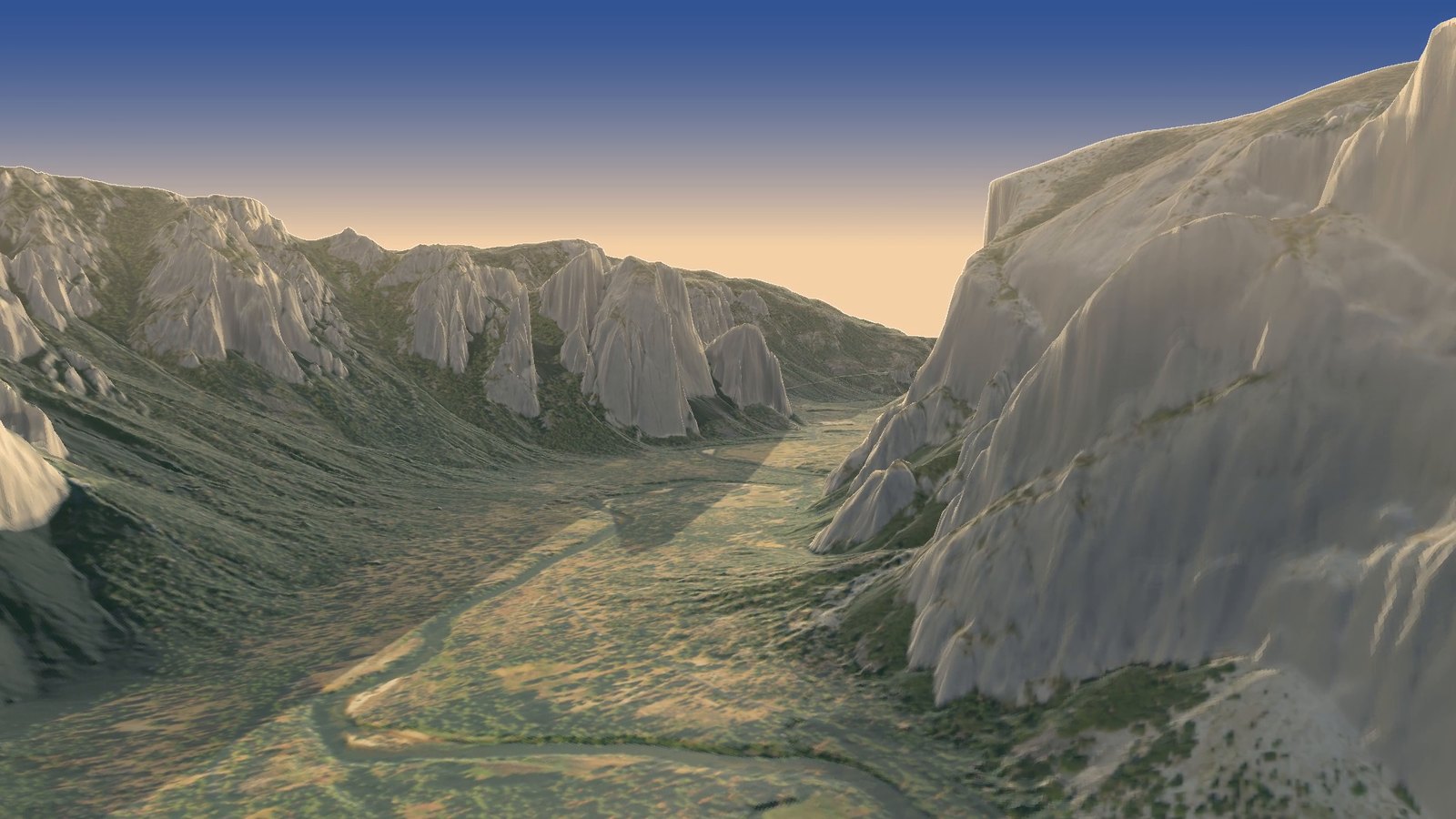 Flying west down Yosemite Valley about 400 metres above the floor: the spires of Cathedral Rocks on the left, El Capitan's wall on the right, and the Merced River winding across the meadows below