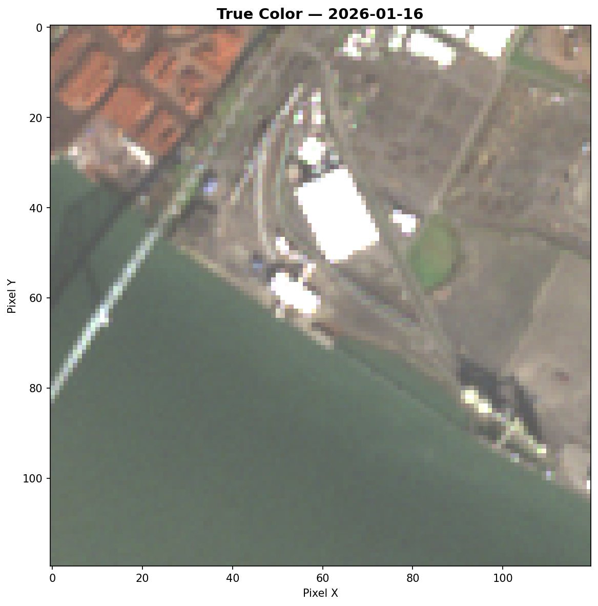True color satellite image January 2026 - Port of Longview